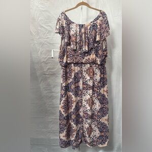 ONE WORLD Navy and Cream Paisley Maxi Dress with Rust Accents